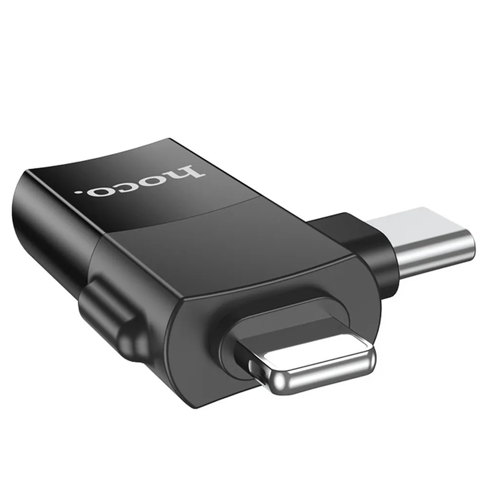 HOCO OTG Adapter Typ C (Stecker) / Lightning (Stecker) auf USB A (Buchse) 2in1 UA17 schwarz