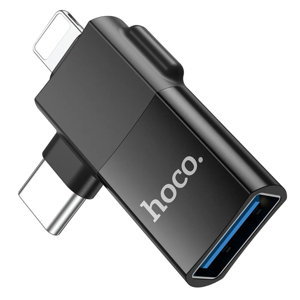HOCO OTG Adapter Typ C (Stecker) / Lightning (Stecker) auf USB A (Buchse) 2in1 UA17 schwarz
