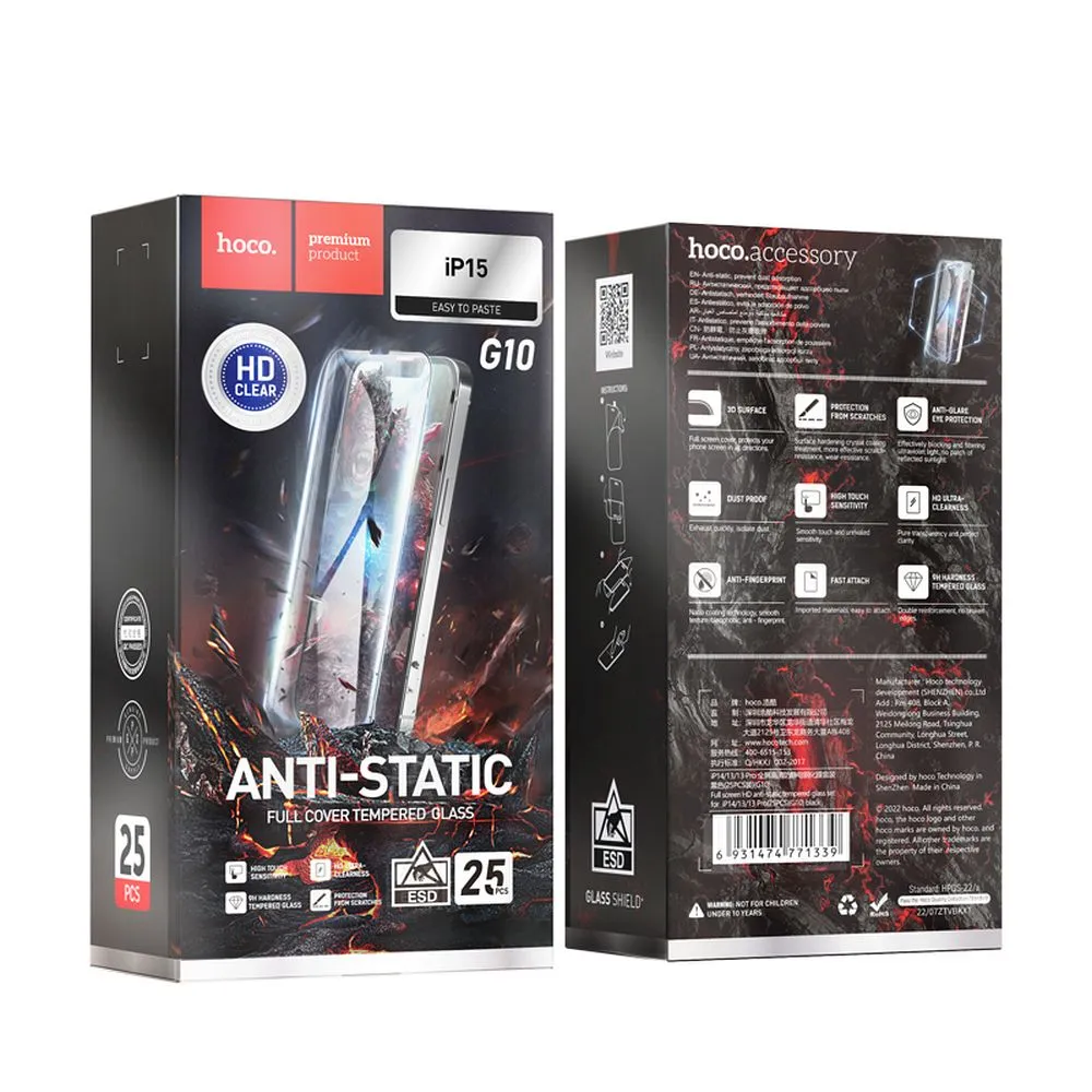HOCO HD Anti-statisches Gehärtetes Glas (SET 25in1) - MULTIPACK passend für iPhone 15 / 16 (G10)