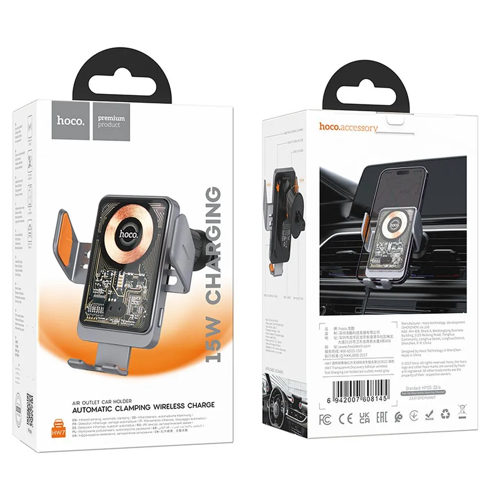 HOCO Kühlergrill-Induktions-Autohalter 15W HW7 grau