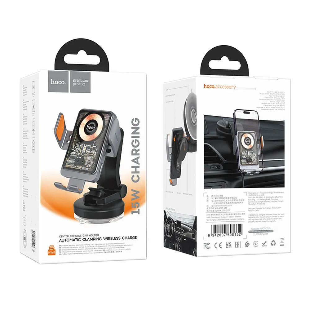 HOCO Windschutzscheiben-/Bordinduktions-Autohalter 15W HW8 schwarz