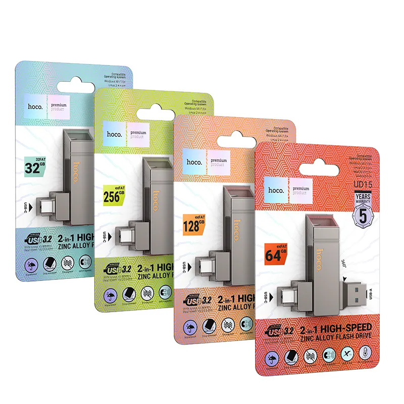 Pendrive 256GB USB 3.2 (USB A + USB C) Hoco UD15 gray
