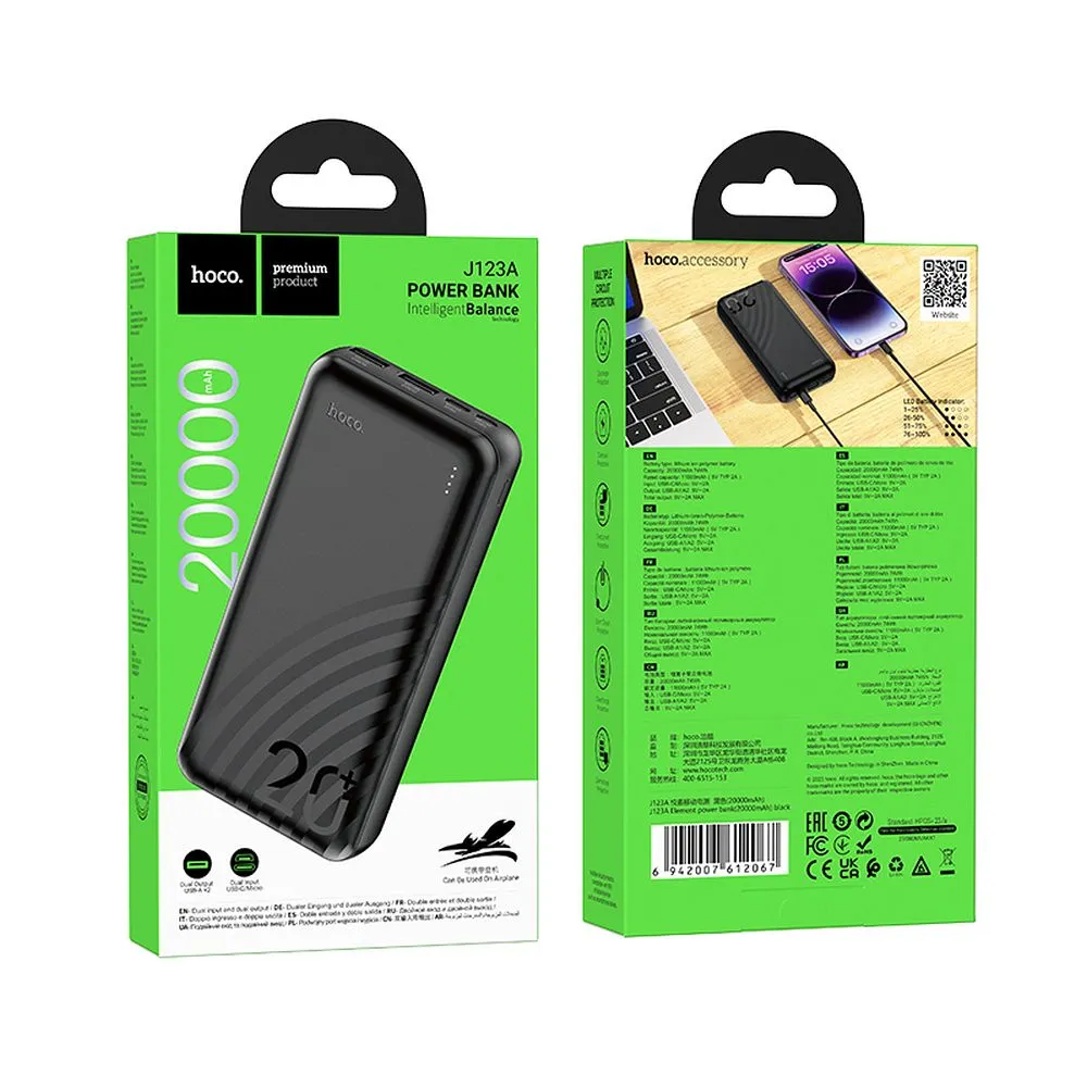HOCO powerbank 20000 mAh 2A J123A black