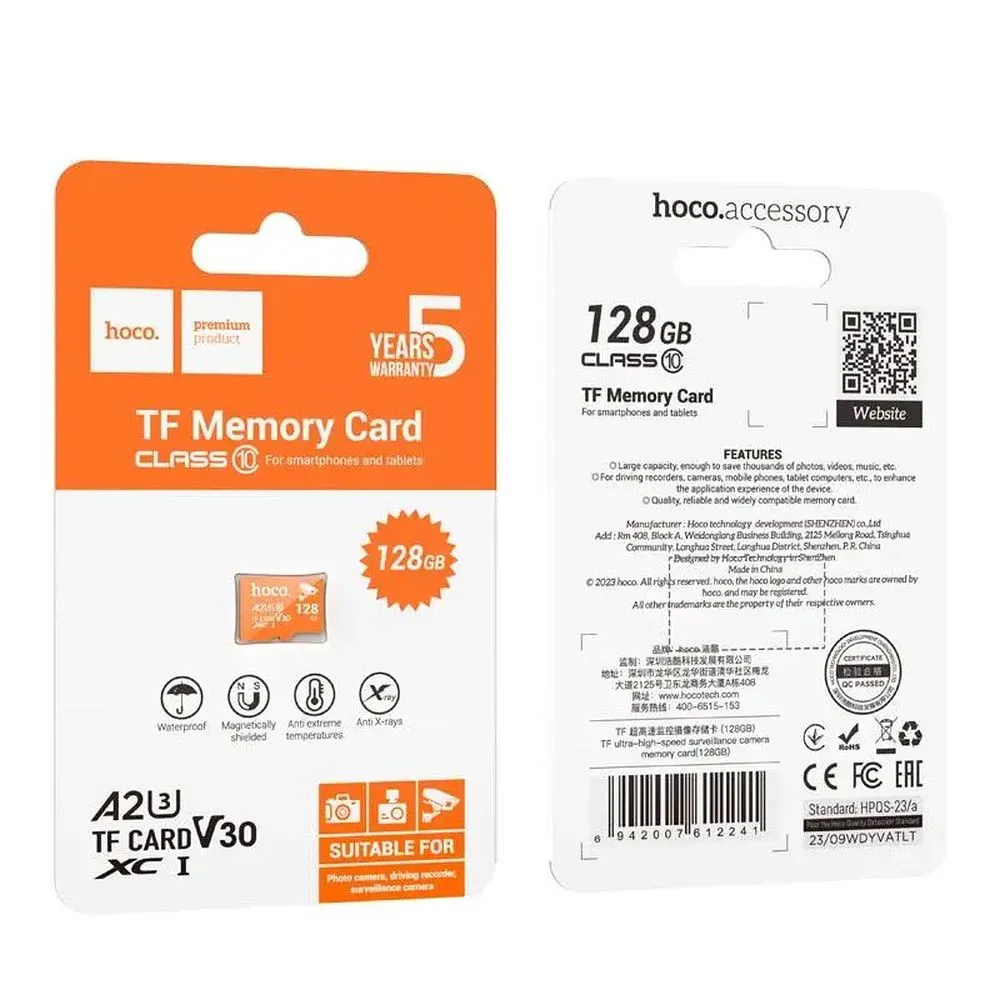 Memory card microSD 128GB class 10 UH-1 U3 V30 A2 Hoco orange