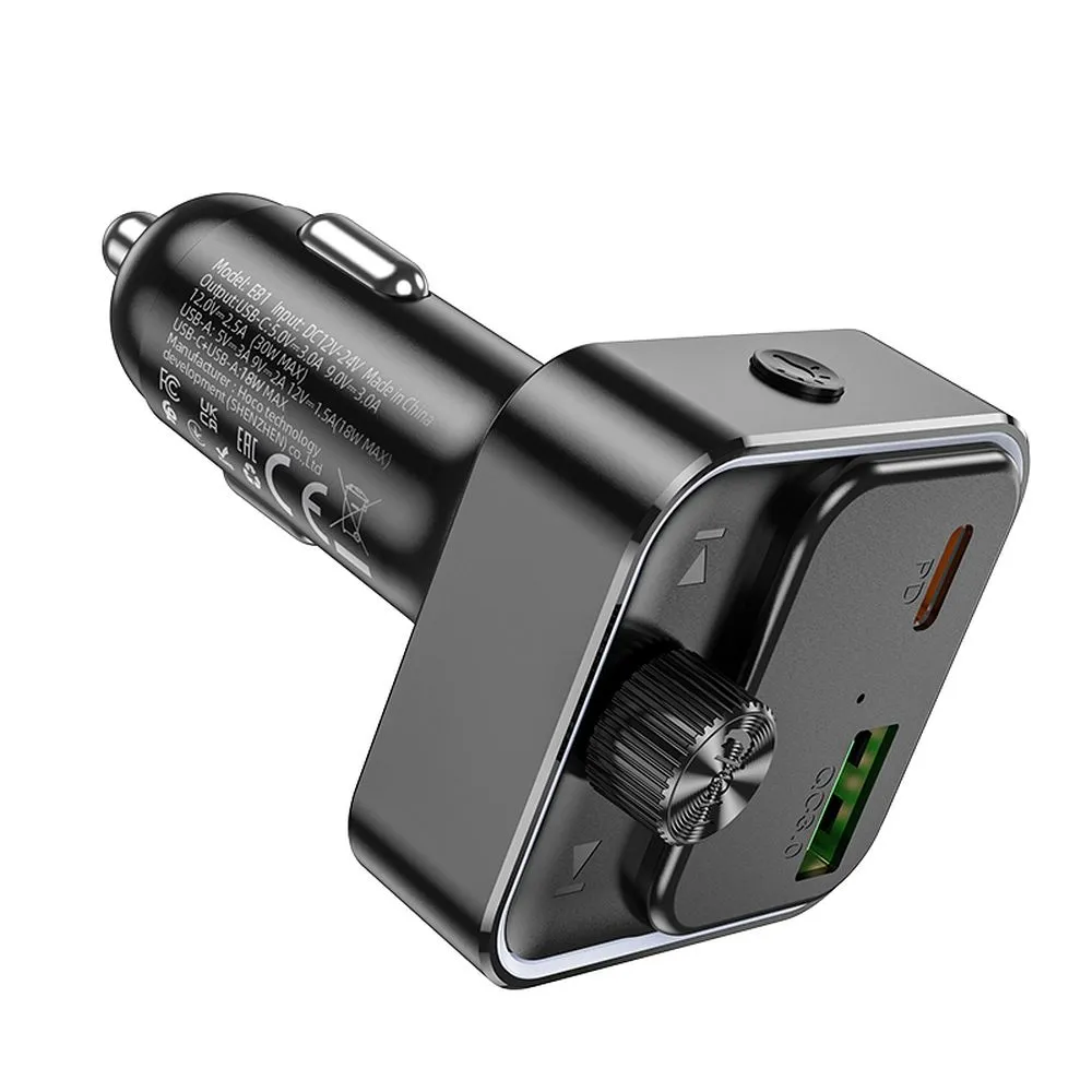 Car charger Hoco QC3.0 PD 30W with transmitter FM E81 black