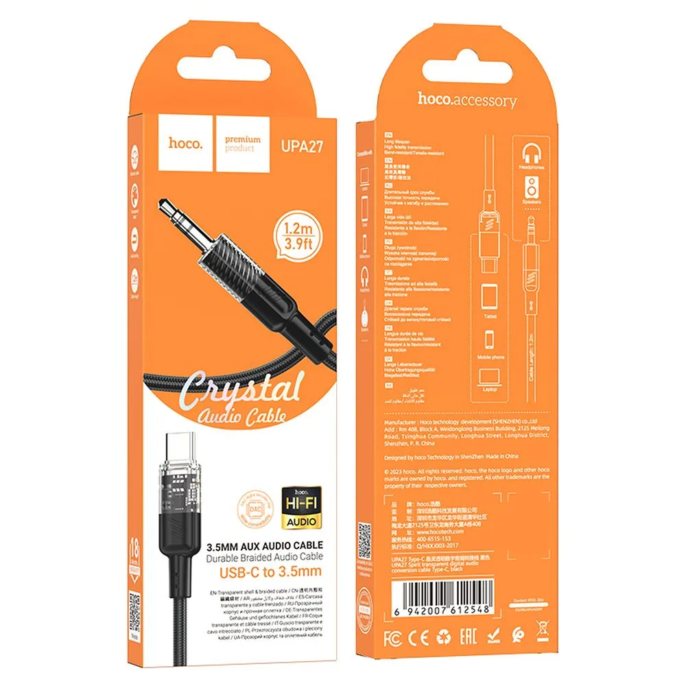 Cable AUX Jack 3,5 mm to USB C Hoco 1,2 m UPA27 black