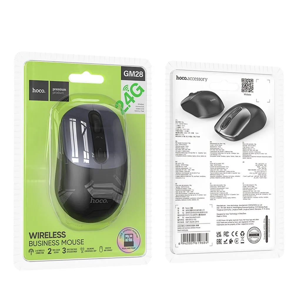 HOCO drahtlose 2.4G Computer-Maus GM28 schwarz und grau
