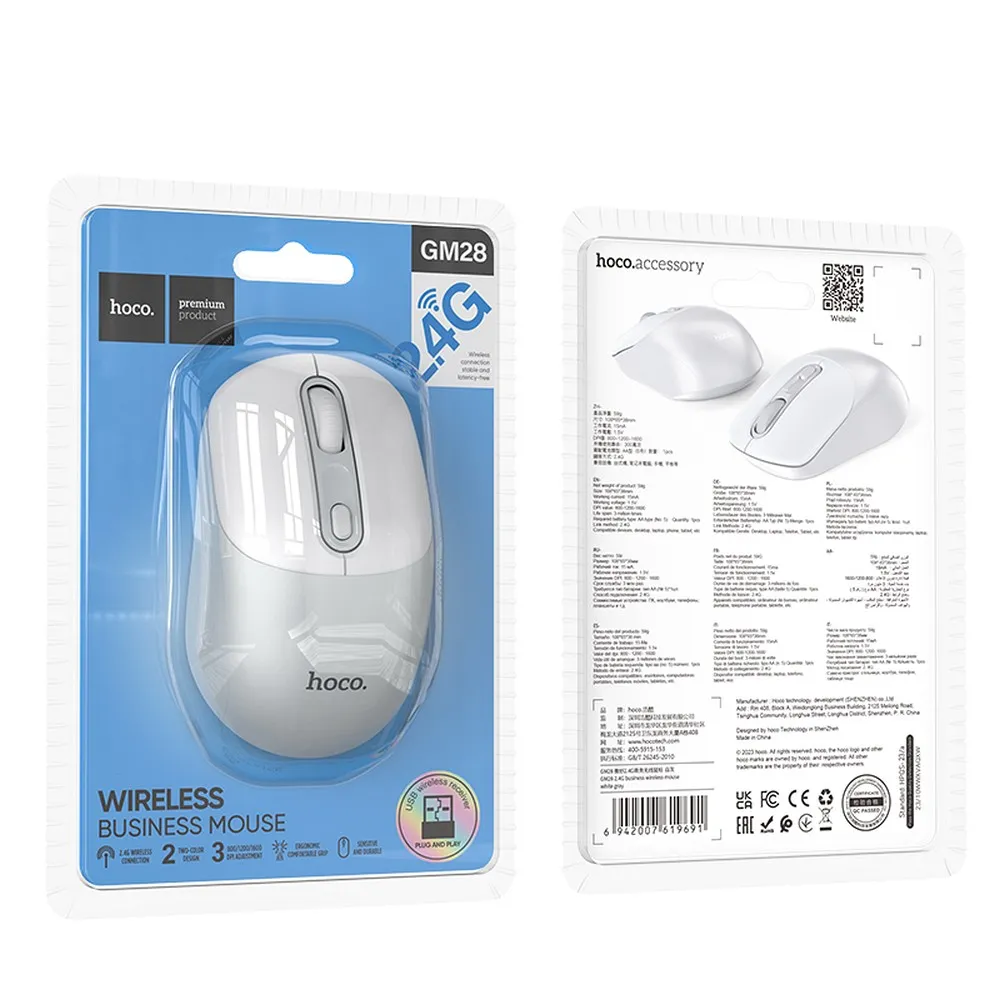 HOCO drahtlose 2.4G Computer-Maus GM28 weiß grau