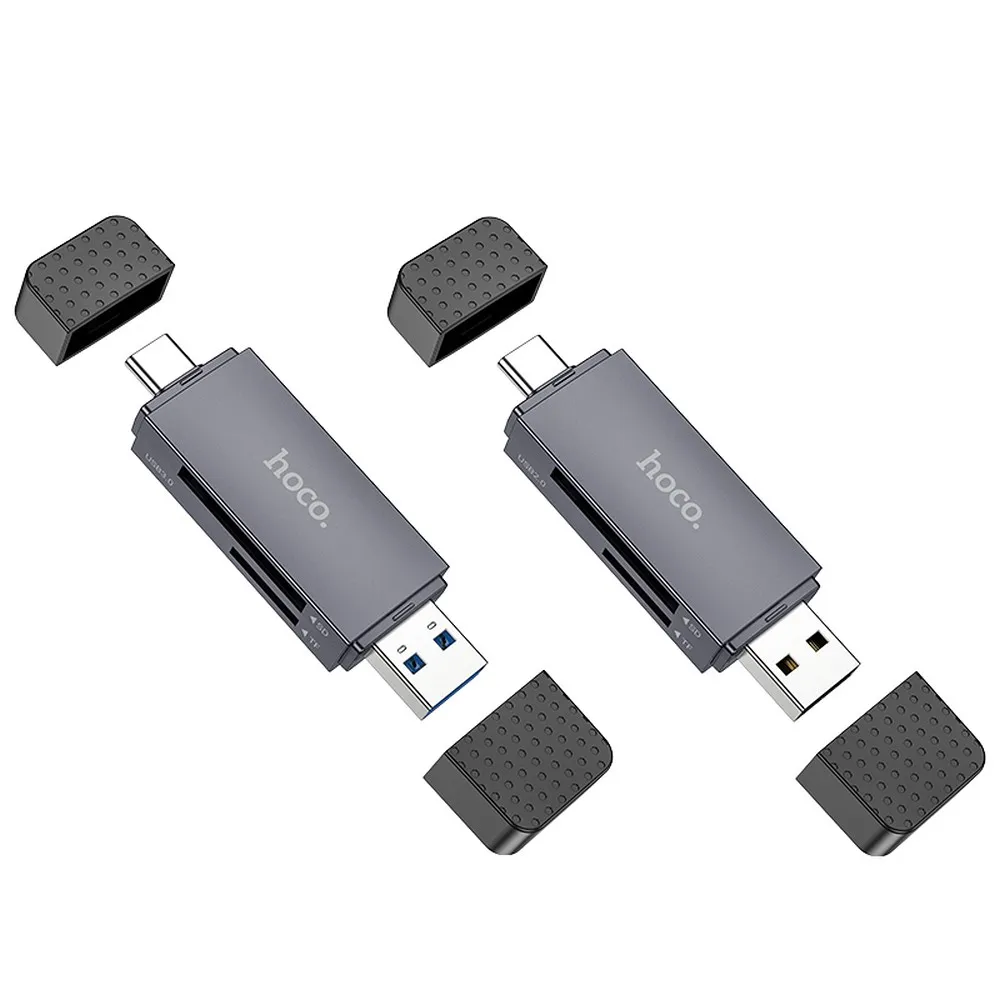 HOCO Speicherkartenleser 2in1 USB A + Typ C 2.0 HB45 grau