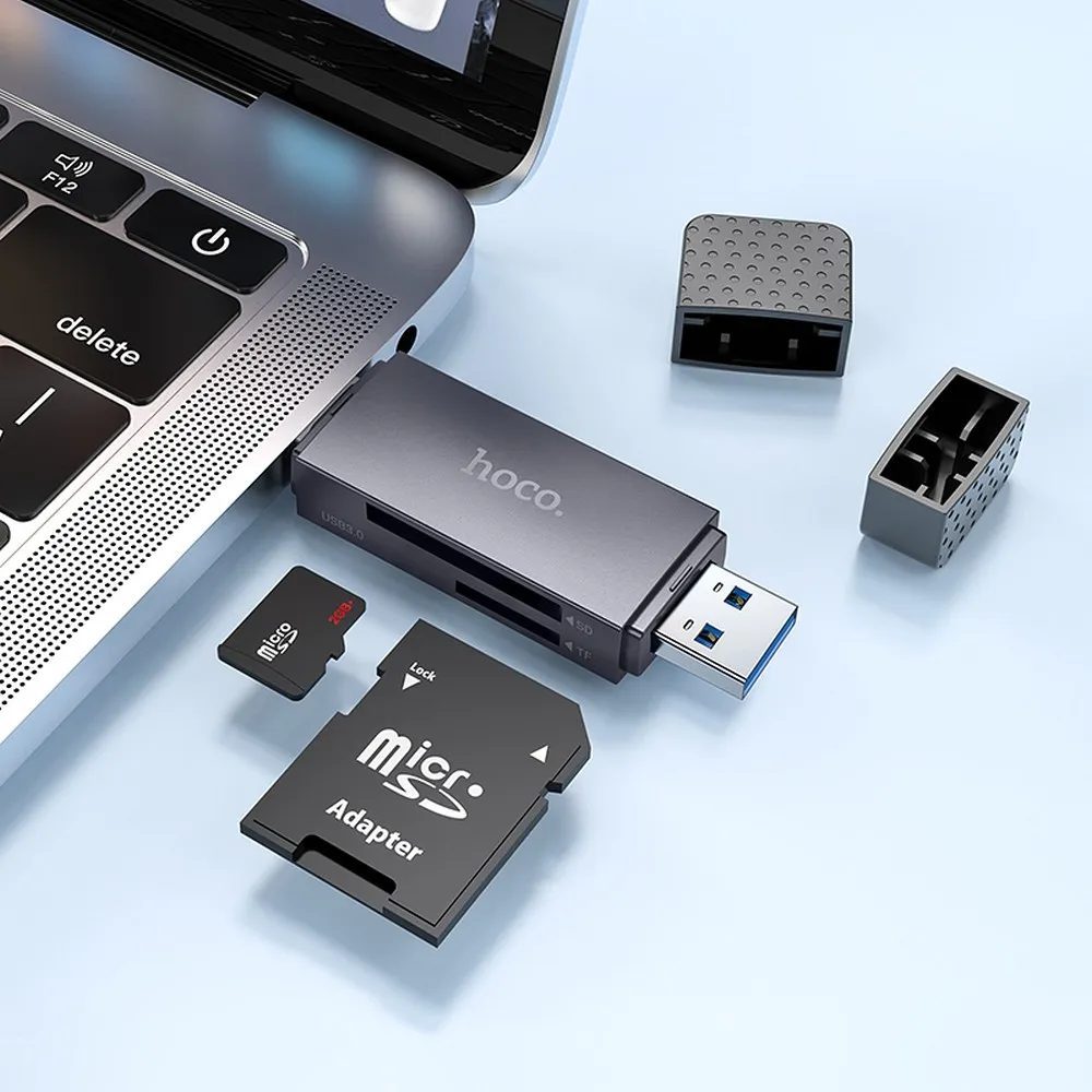 HOCO Speicherkartenleser 2in1 USB A + Typ C 2.0 HB45 grau