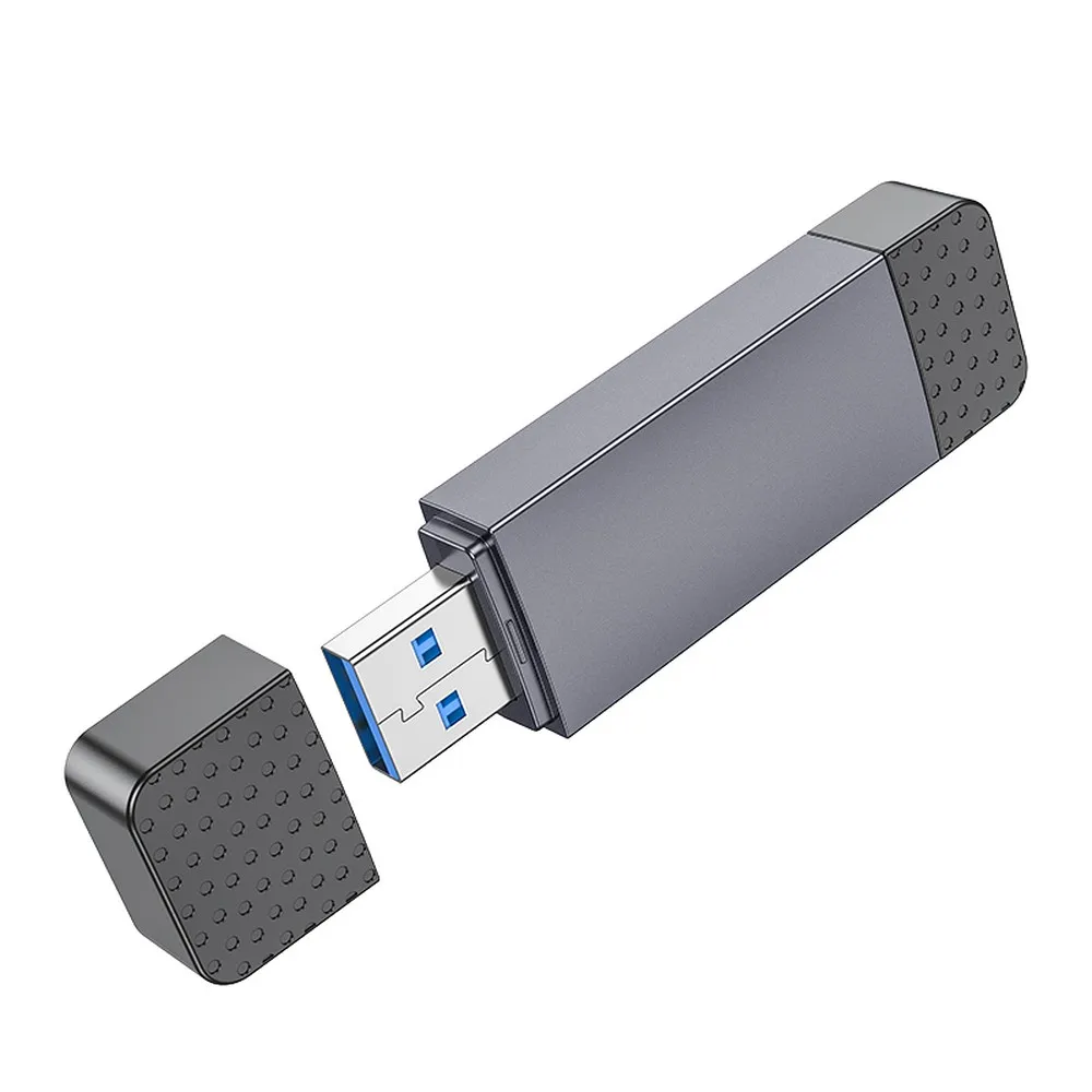 HOCO Speicherkartenleser 2in1 USB A + Typ C 3.0 HB45 grau