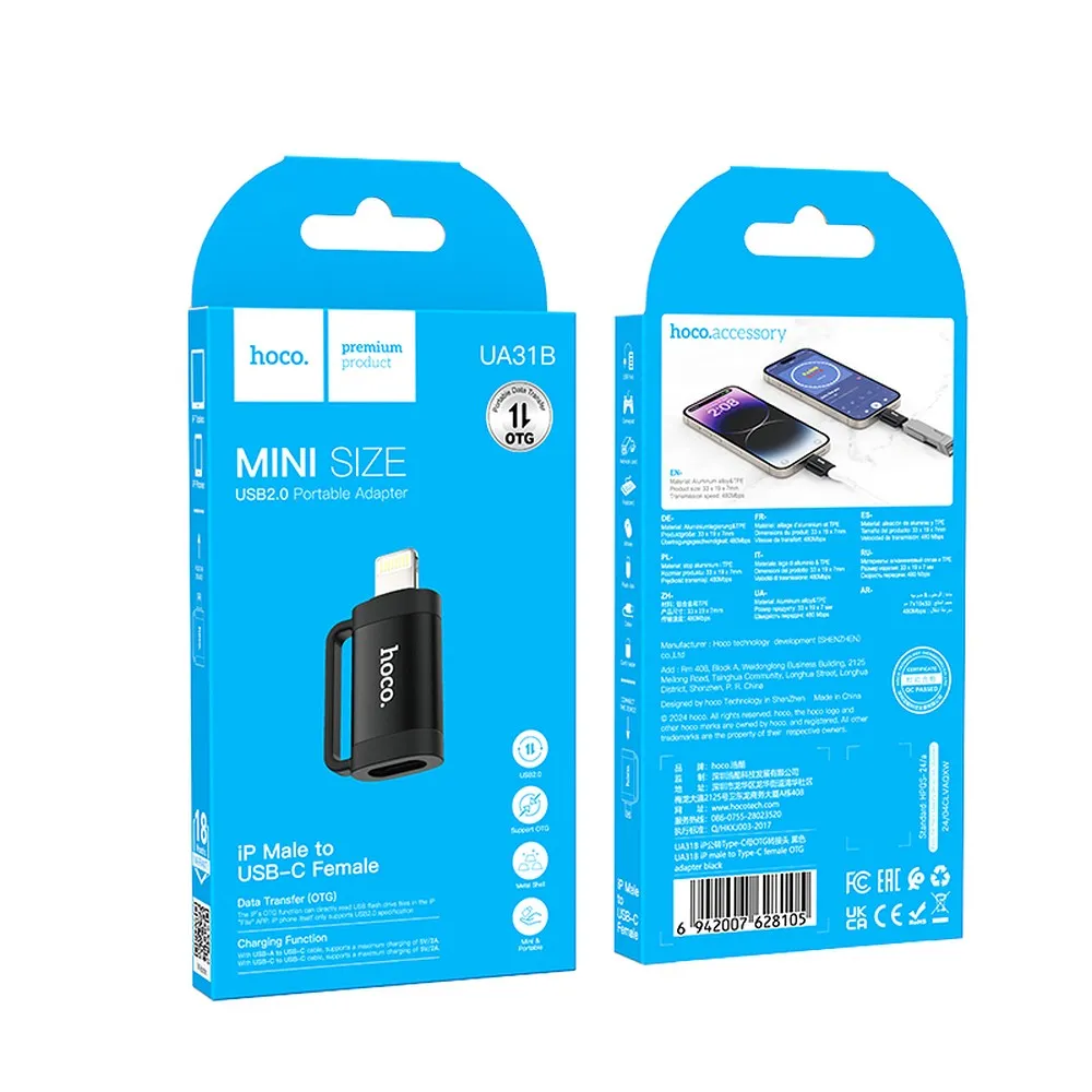 HOCO OTG Lightning (Stecker) auf Typ C (Buchse) 2A Adapter UA31B schwarz
