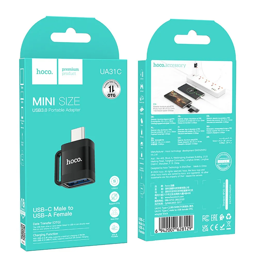 Adapter OTG USB C to USB A Hoco 3A UA31C black