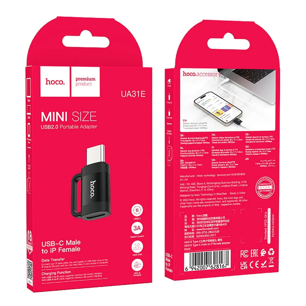 HOCO OTG Adapter Typ C (Stecker) auf Lightning (Buchse) 3A UA31E schwarz