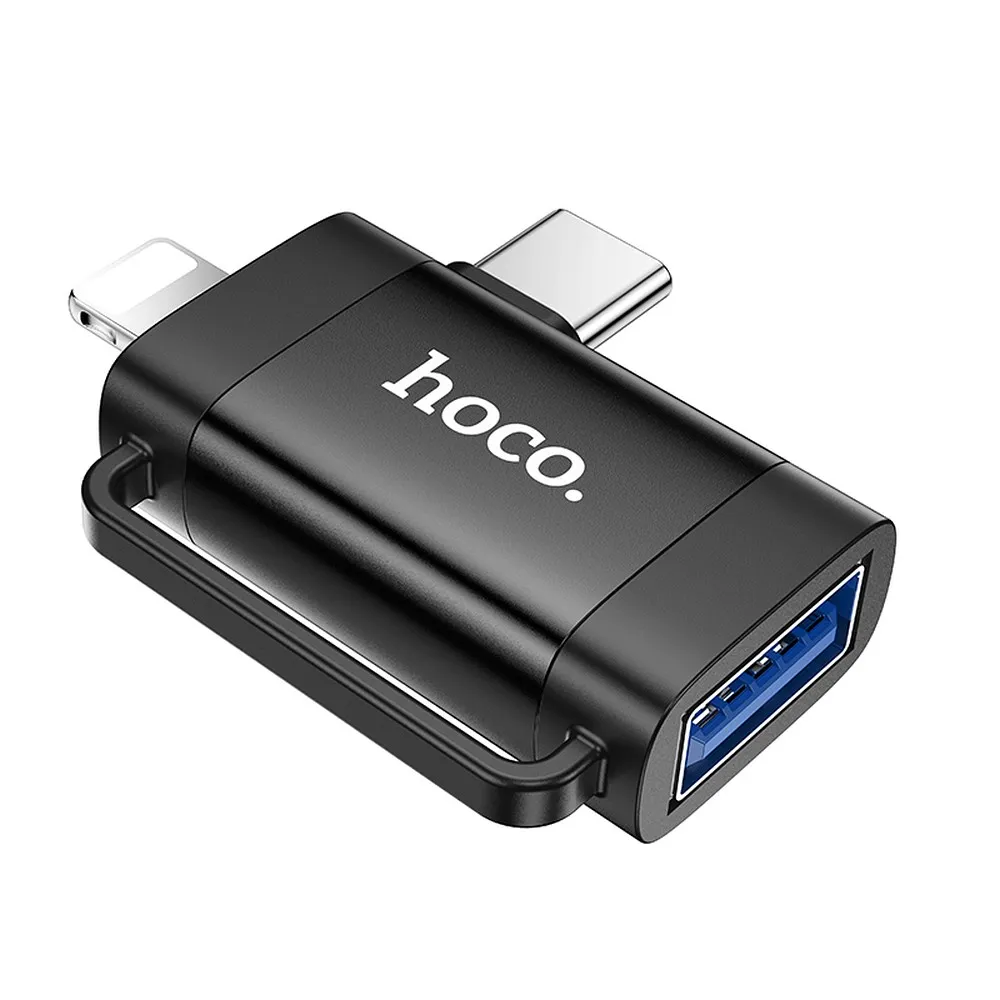 HOCO OTG 2-in-1 Adapter Typ C (Stecker) / Lightning (Stecker) auf USB A (Buchse) UA31F schwarz