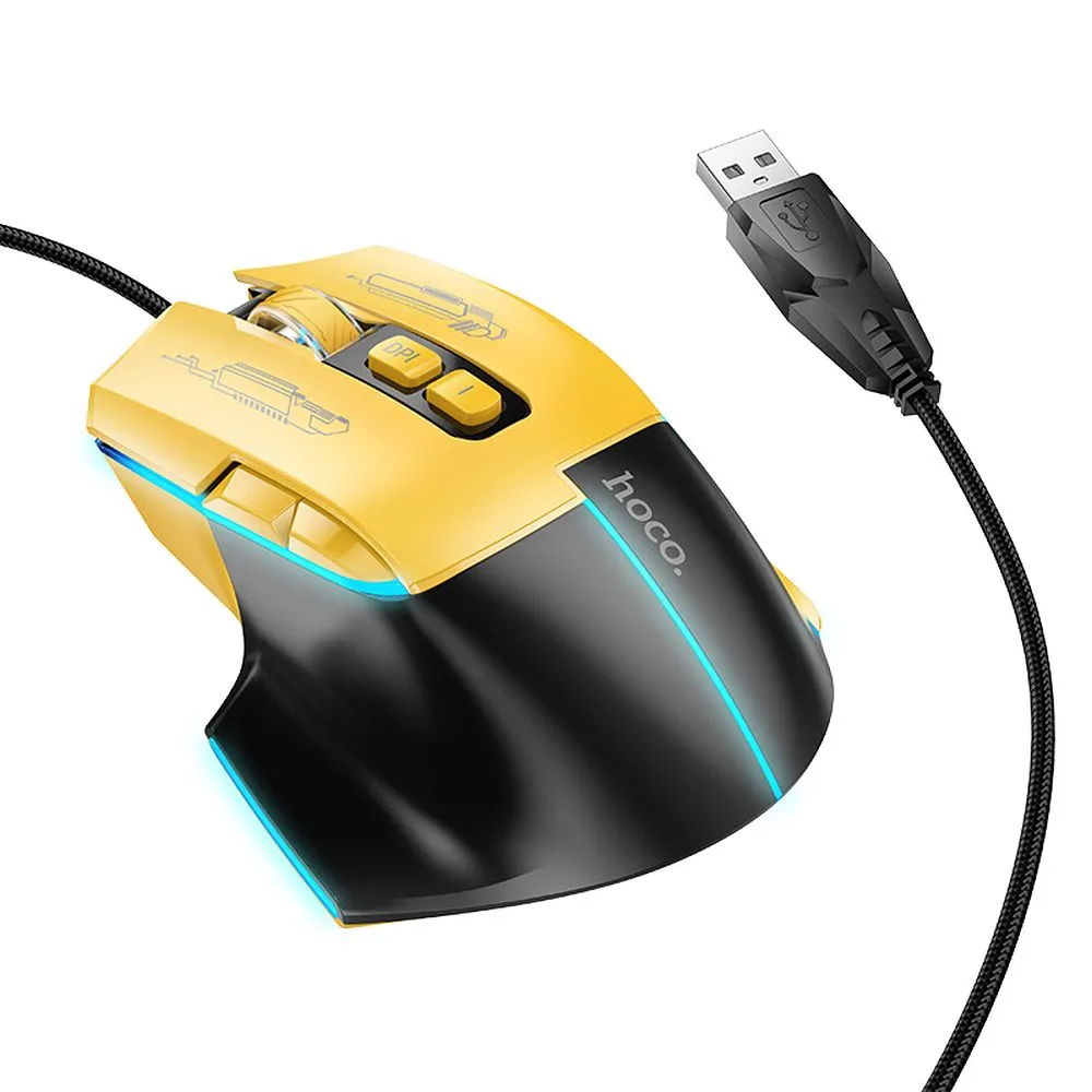 HOCO kabelgebundene Gaming Computer Maus USB A 3600DPI GM31 schwarz und gelb
