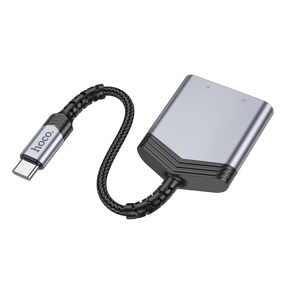HOCO AUX Adapter 2in1 Typ C auf Typ C / Klinke 3,5 mm 27W LS39 grau