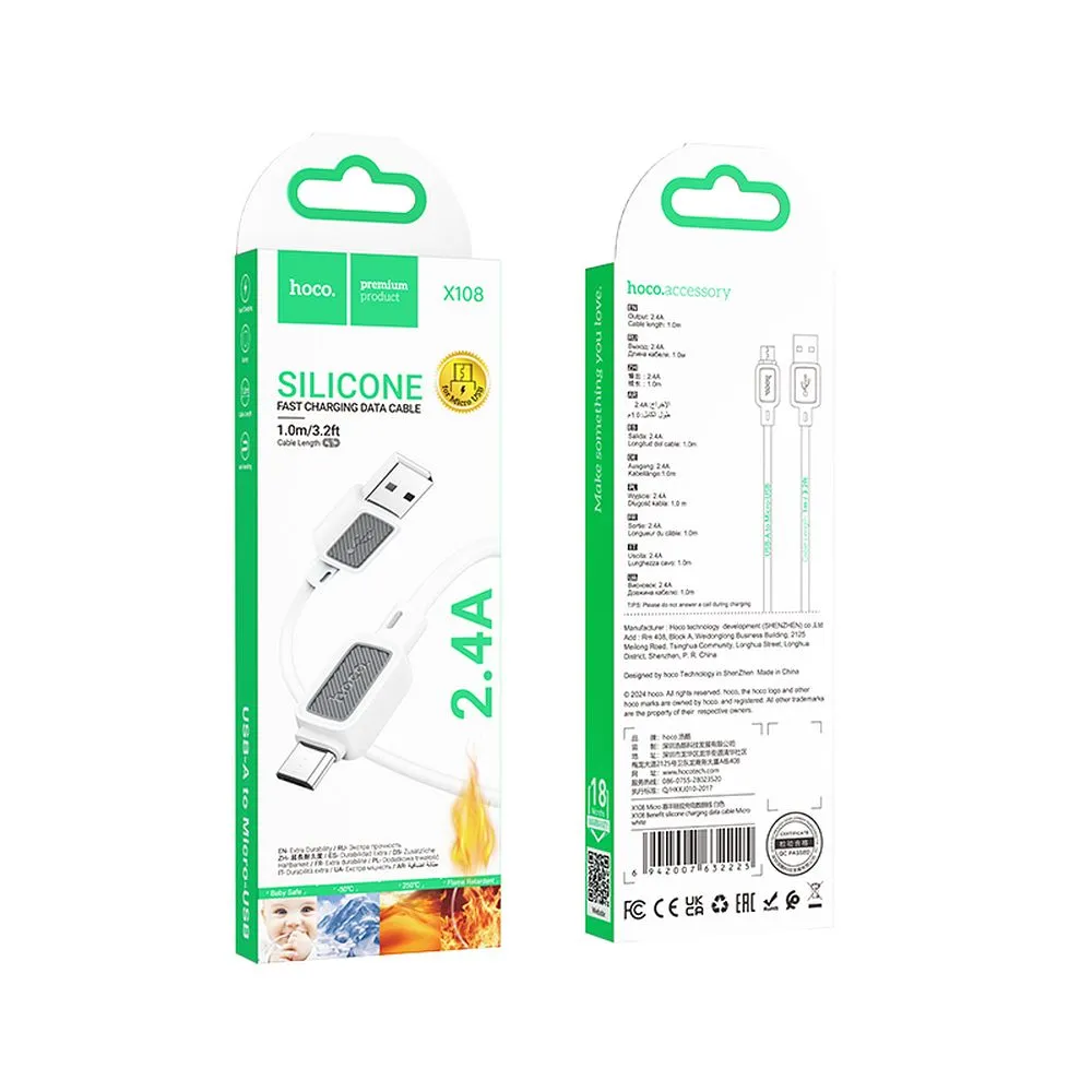 Cable USB A to Micro USB Hoco 2,4A 1 m X108 white