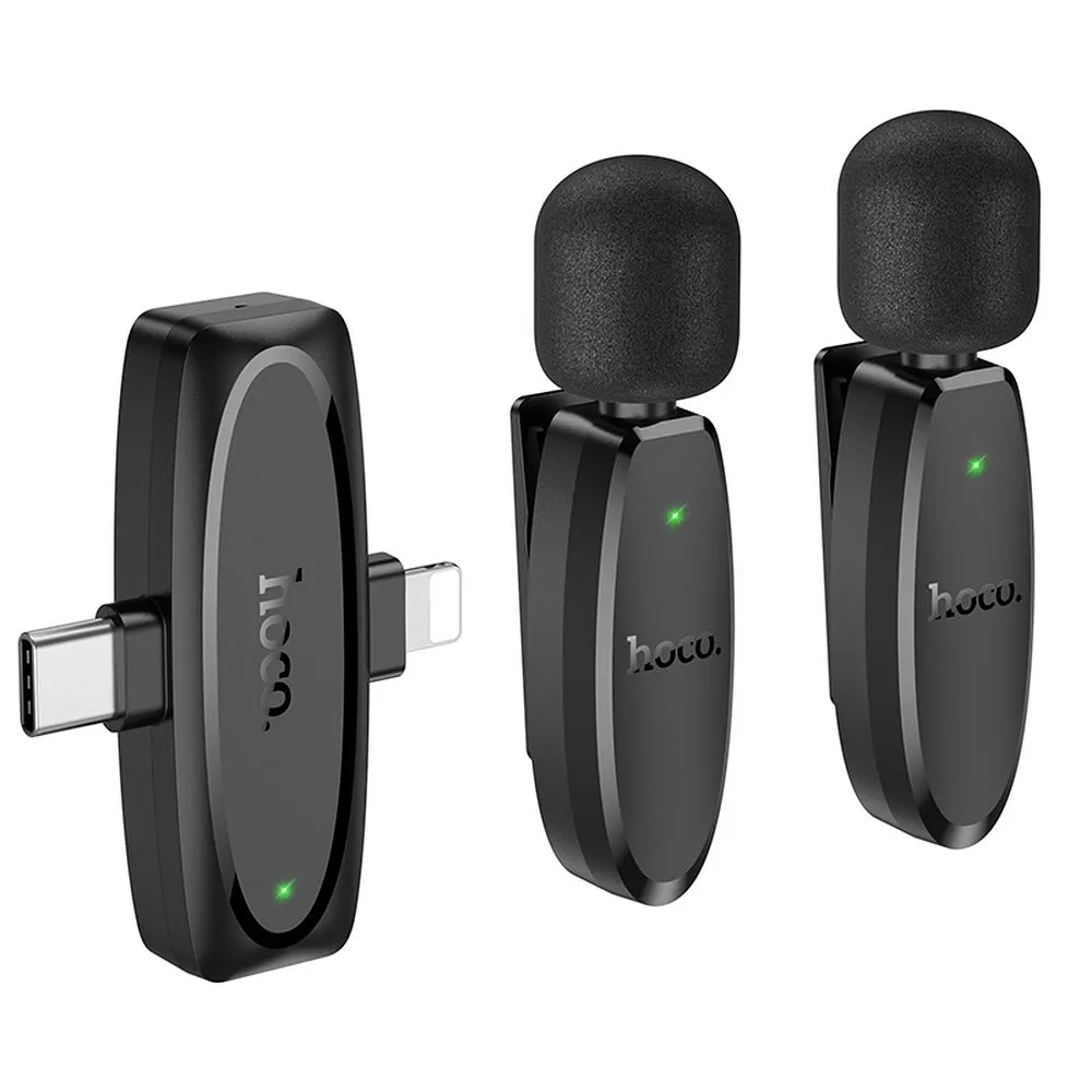 Wireless lavalier microphone Lightning / USB C Hoco 2 pcs L15 black