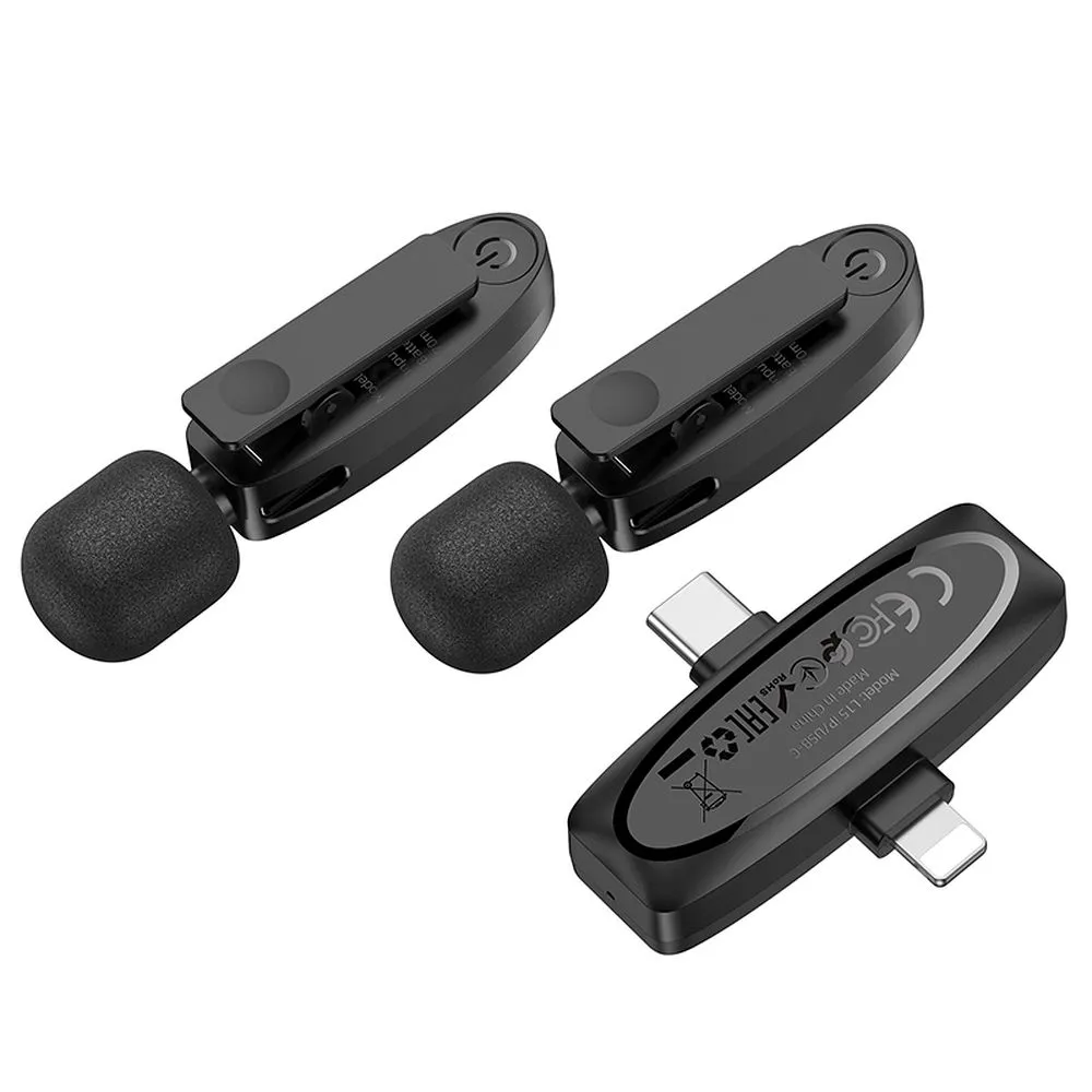 Wireless lavalier microphone Lightning / USB C Hoco 2 pcs L15 black