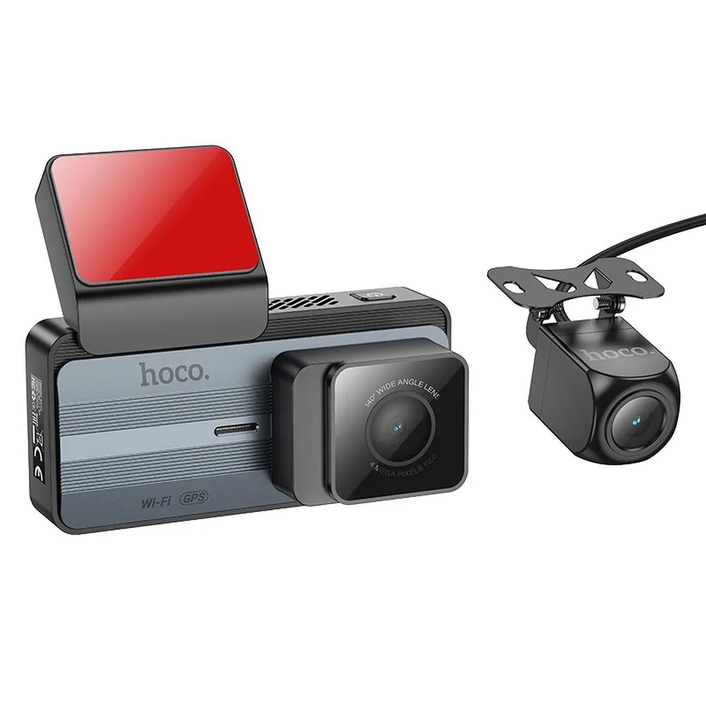 Dash cam passend für car Hoco with screen 3,69" 2K + rear camera 720P/25fps GPS DV12 silvery gray