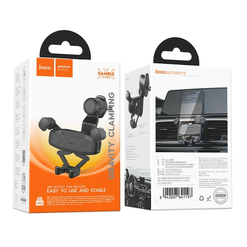 Gravity car phone holder Hoco air vent H66 black