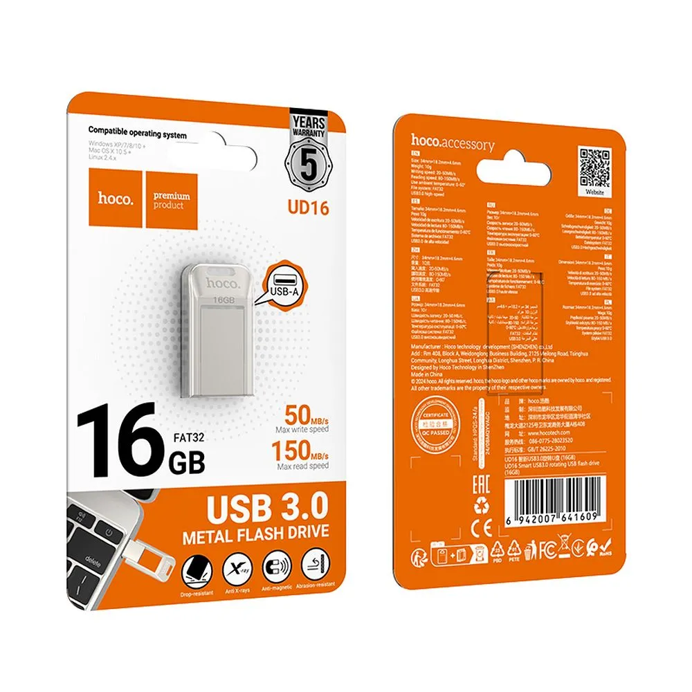 Pendrive 16GB USB 3.0 (USB A) Hoco UD16 nickel