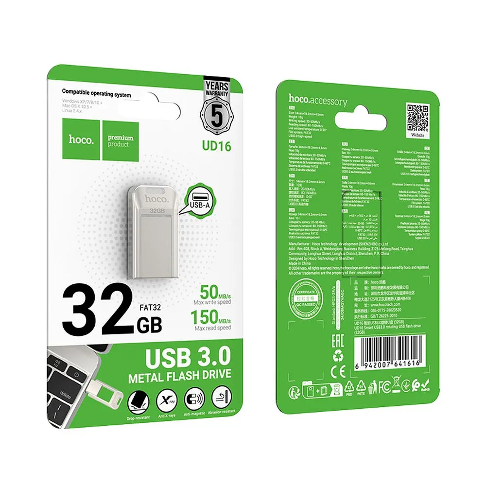 Pendrive 32GB USB 3.0 (USB A) Hoco UD16 nickel