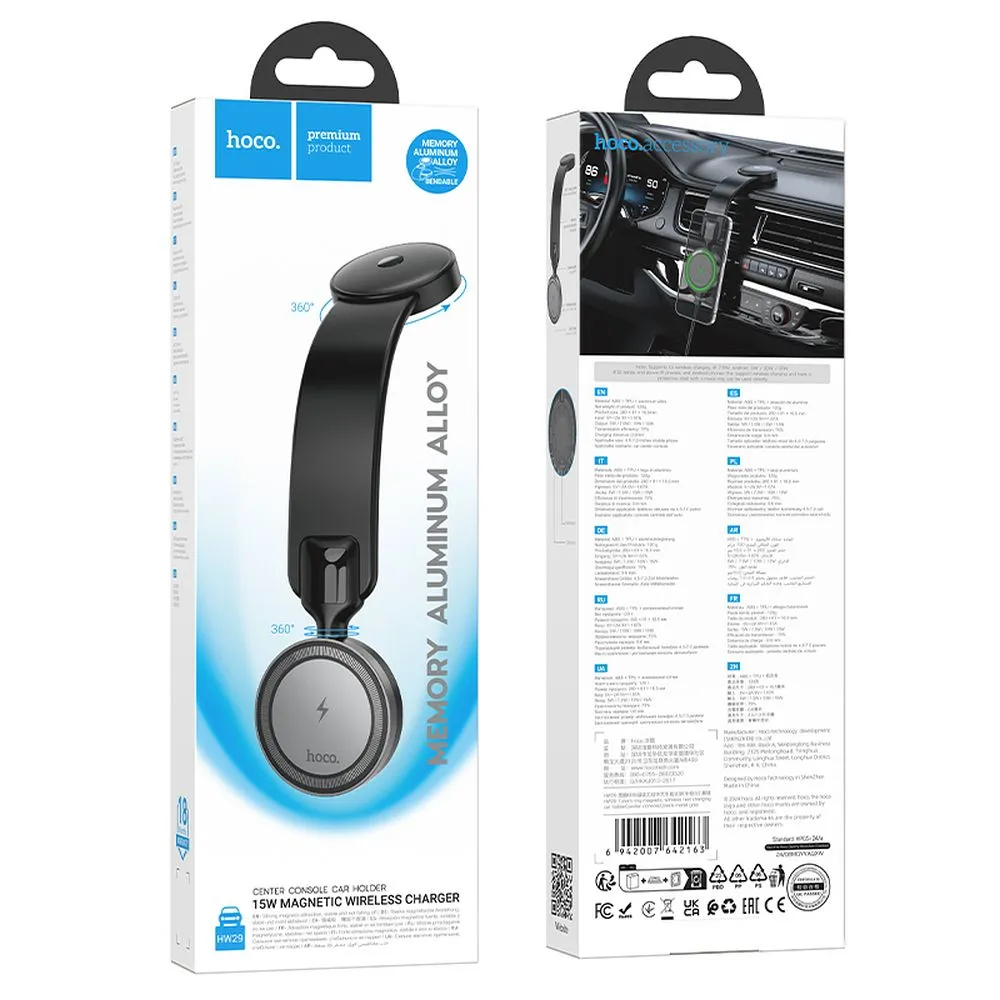 Wireless car phone holder kompatibel mit Magsafe Hoco 15W dashboard HW29 black
