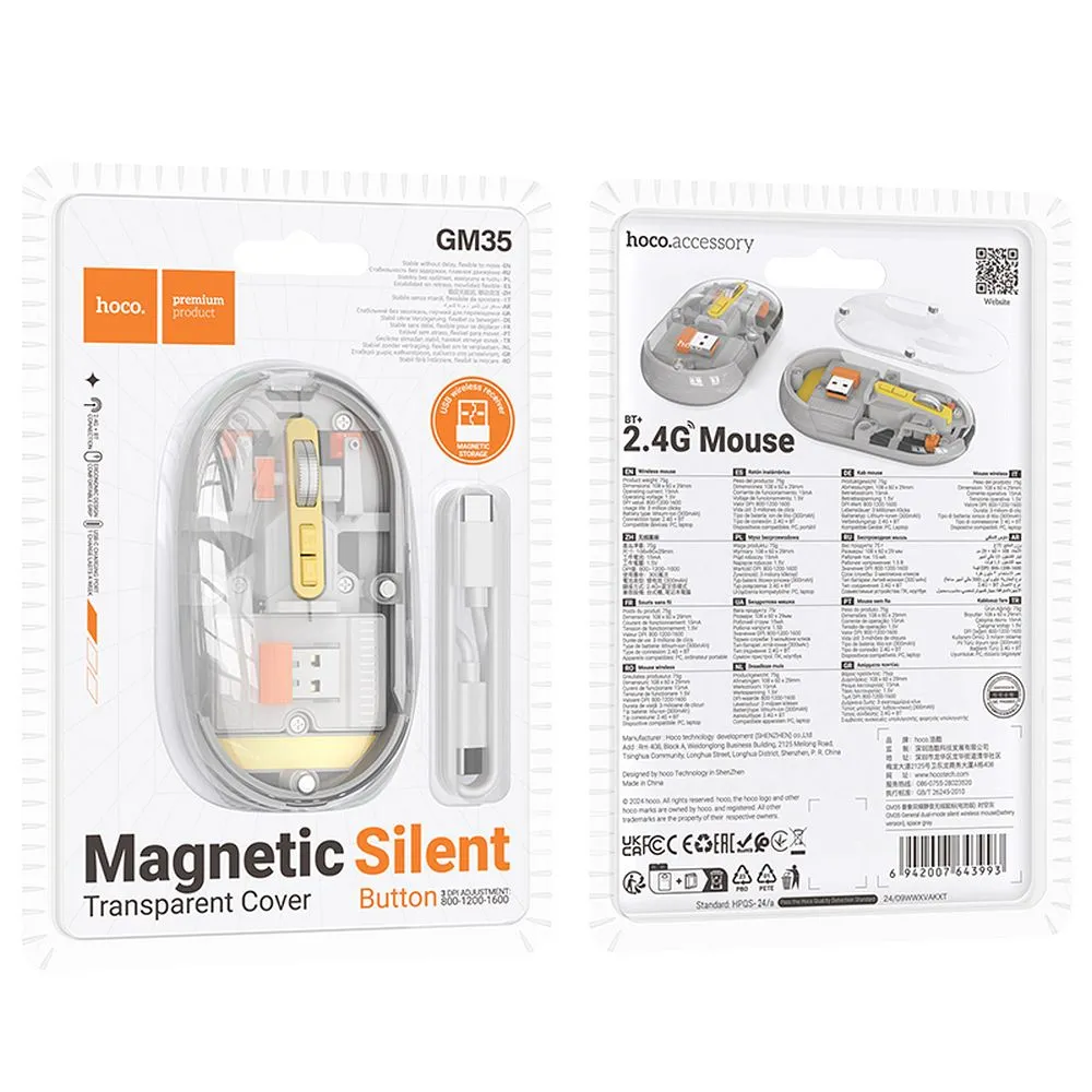 Wireless mouse Hoco 2,4G 1600 dpi dual mode bluetooth GM35 space gray