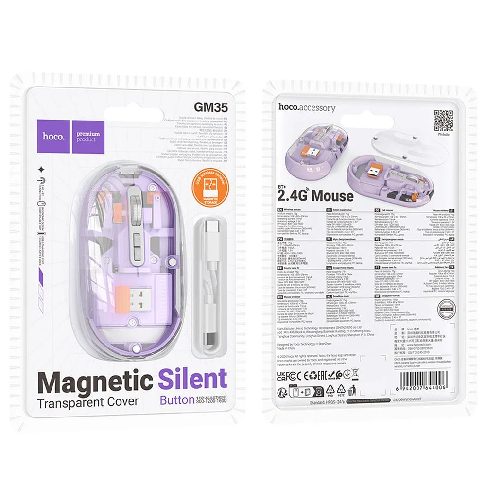 Wireless mouse Hoco 2,4G 1600 dpi dual mode bluetooth GM35 romantic purple