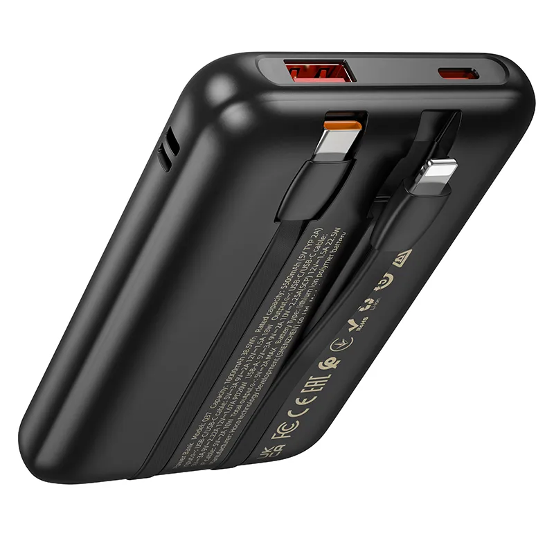 Powerbank Hoco 10000 mAh QC PD 22,5W with built-in cables USB C + Lightning Q37 black