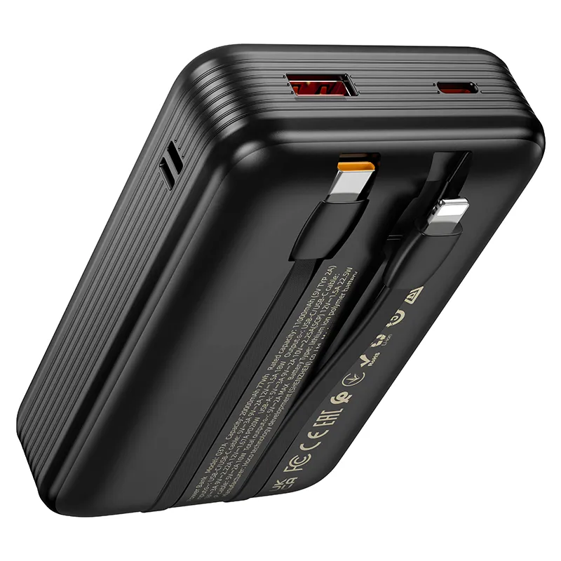 Powerbank Hoco 20000 mAh QC PD 22,5W with built-in cables USB C + Lightning Q37A black