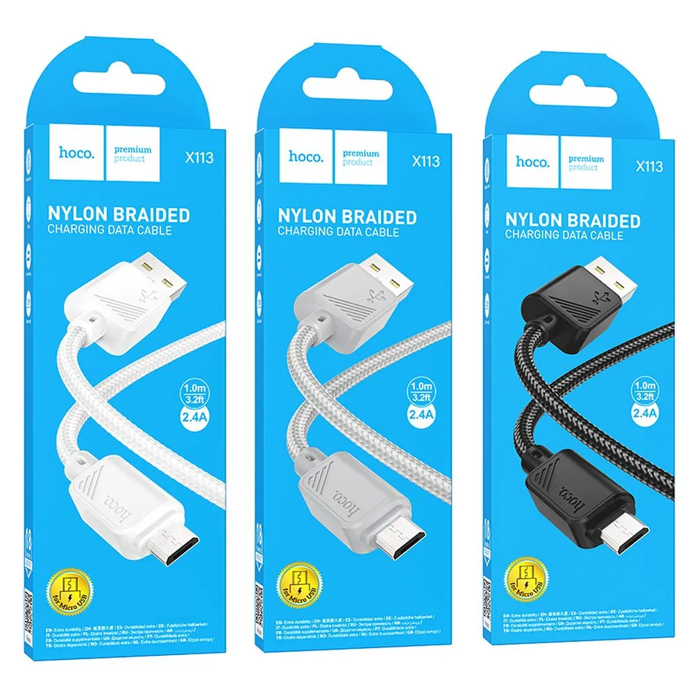 Cable USB A to Micro USB Hoco 2,4A 1 m X113 black