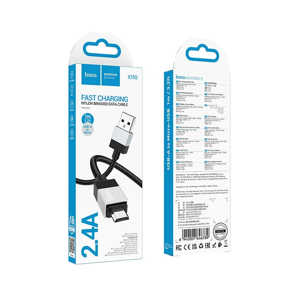 Cable USB A to Micro USB Hoco 2,4A 1 m X110 black