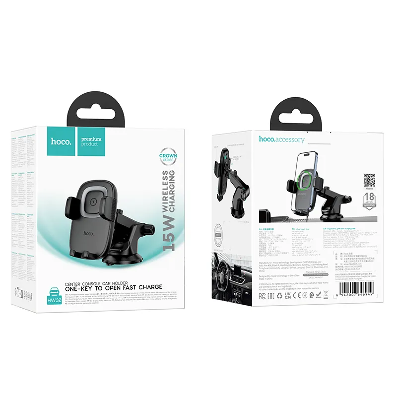 Wireless car phone holder Hoco 15W dashboard HW32 black