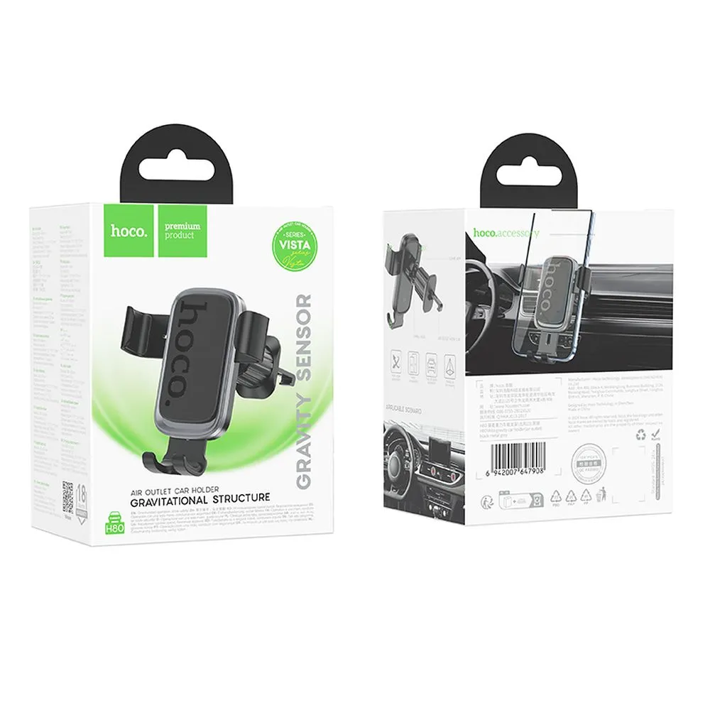 Gravity car phone holder Hoco air vent H80 black and gray