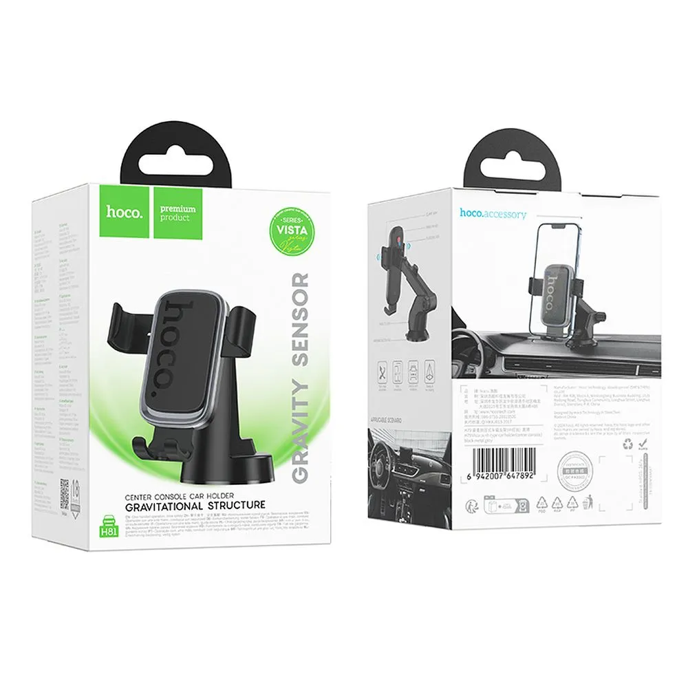 Gravity car phone holder Hoco dashboard H81 black and gray