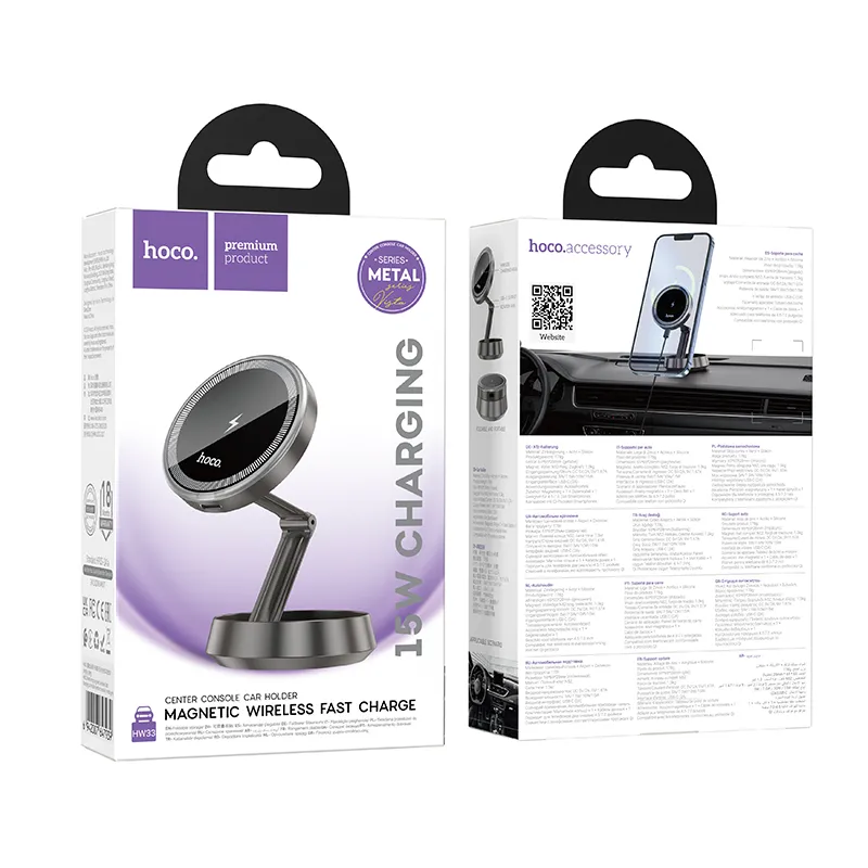 Wireless car phone holder kompatibel mit Magsafe Hoco 15W dashboard HW33 gray