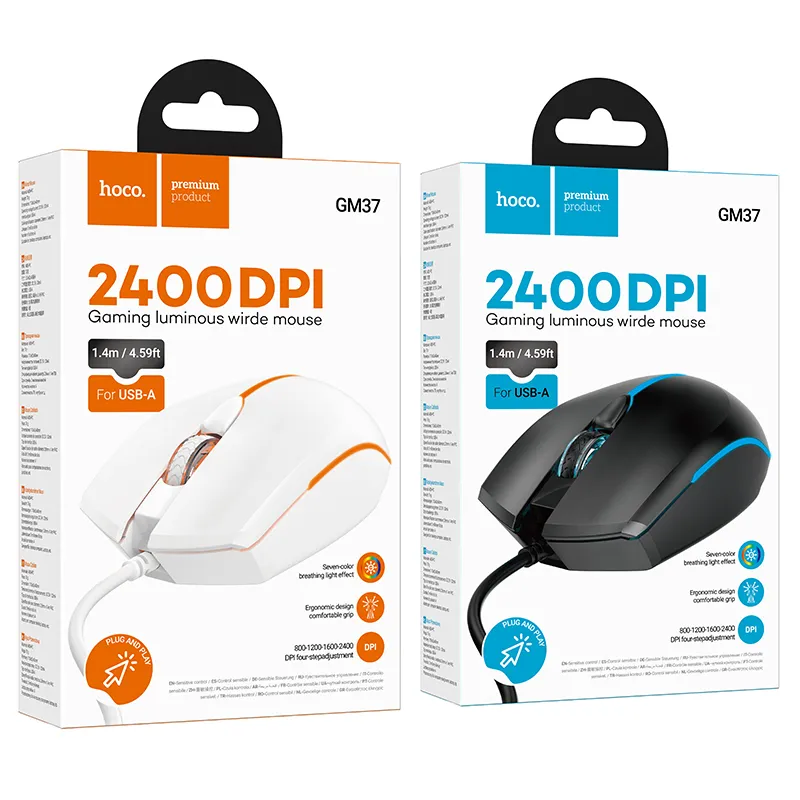 Wire gaming mouse Hoco USB A 2400 dpi GM37 white
