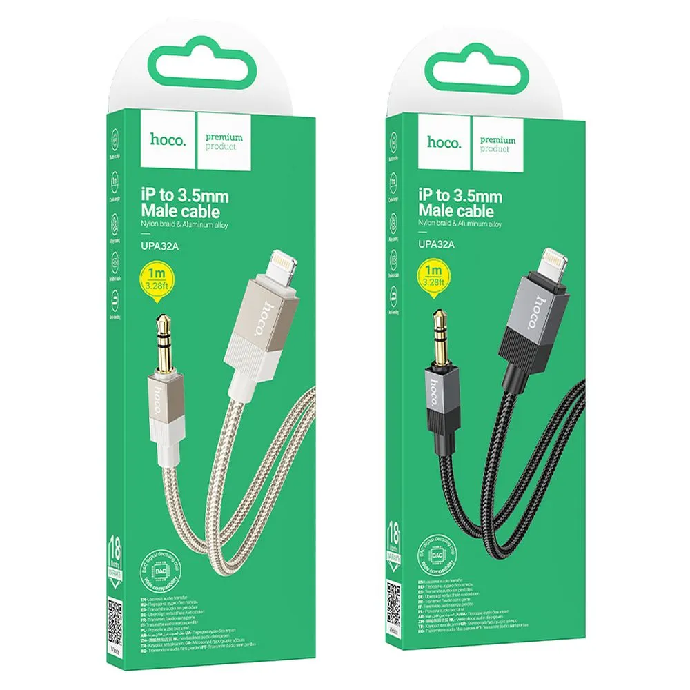 Cable AUX Jack 3,5 mm (male) to Lightning (male) Hoco 1 m UPA32A gold