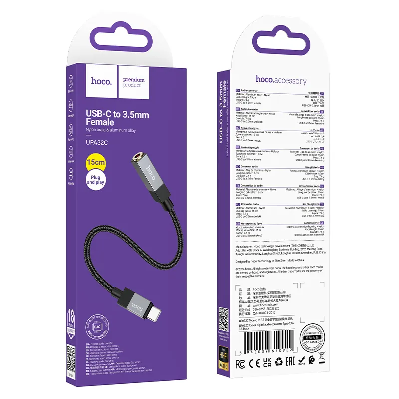 Adapter AUX USB C to Jack 3,5 mm Hoco UPA32C UPA32C black