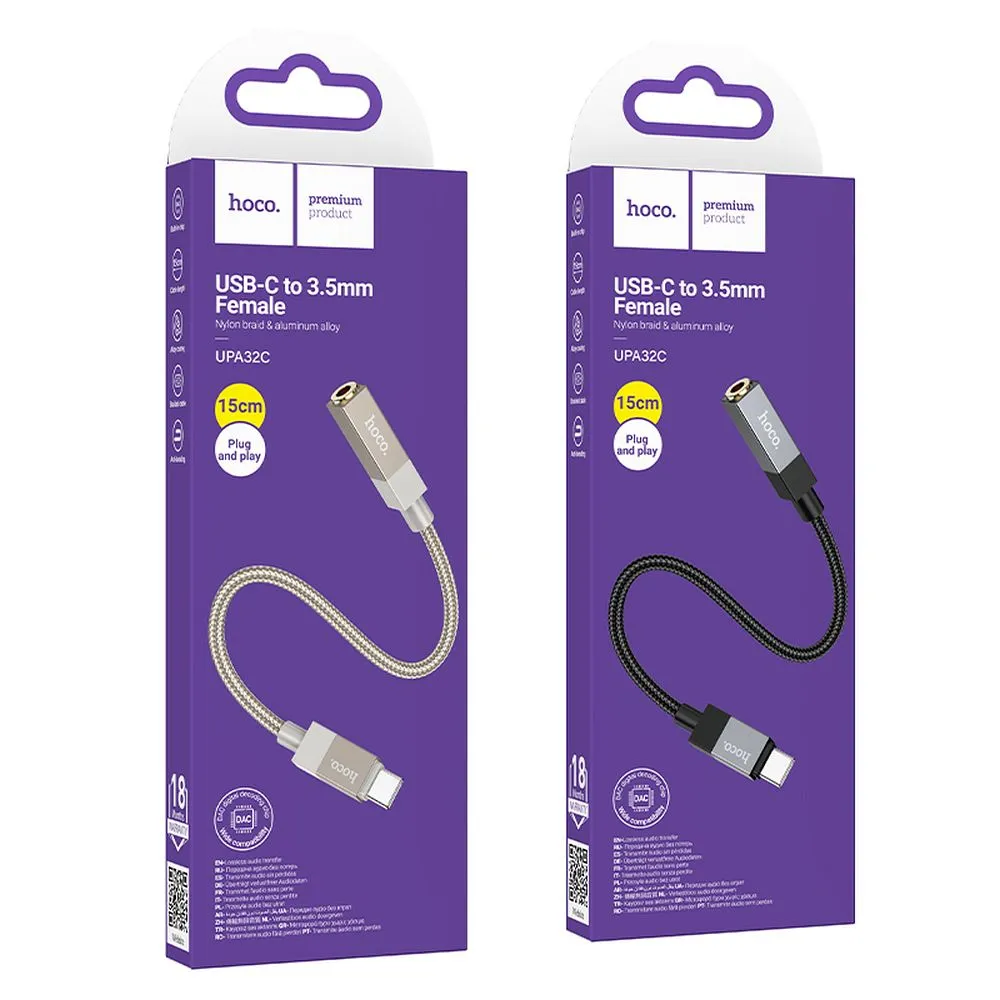 Adapter AUX USB C (male) to Jack 3,5 mm (female) Hoco UPA32C gold