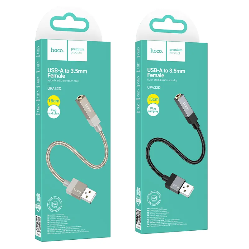 Adapter AUX USB A (male) to Jack 3,5 mm (female) Hoco UPA32D black