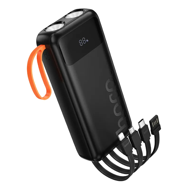 Powerbank Hoco 20000 mAh 2A with built-in cables USB A + USB C+ Lightning + Micro USB and double light J151A black