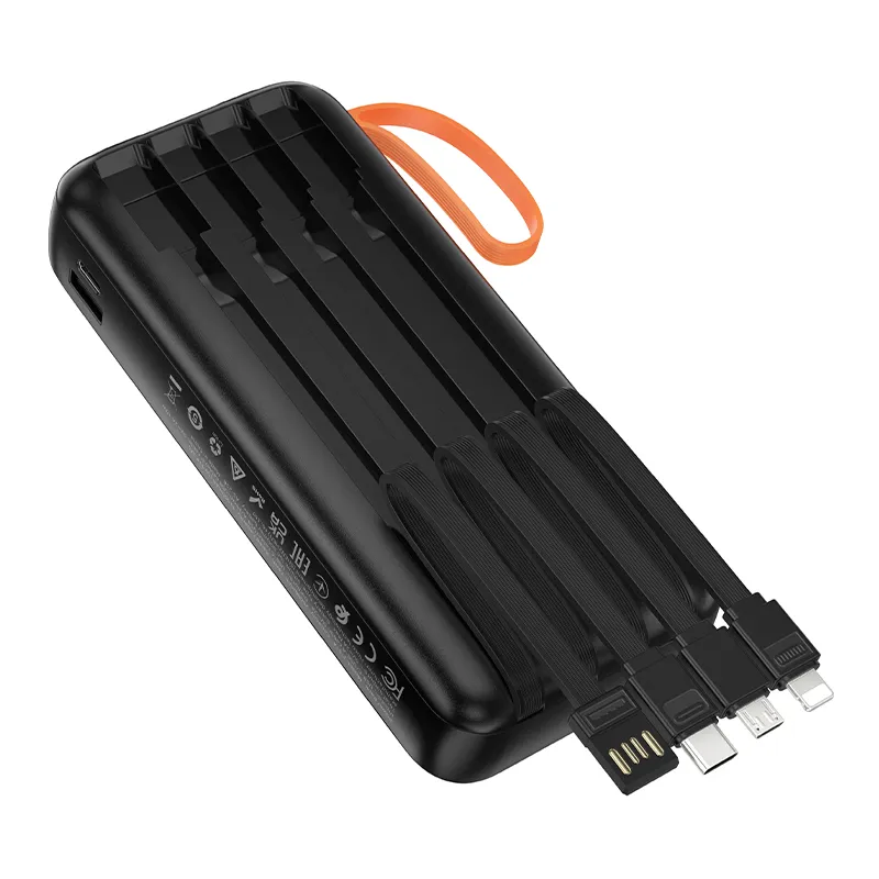 Powerbank Hoco 20000 mAh 2A with built-in cables USB A + USB C+ Lightning + Micro USB and double light J151A black