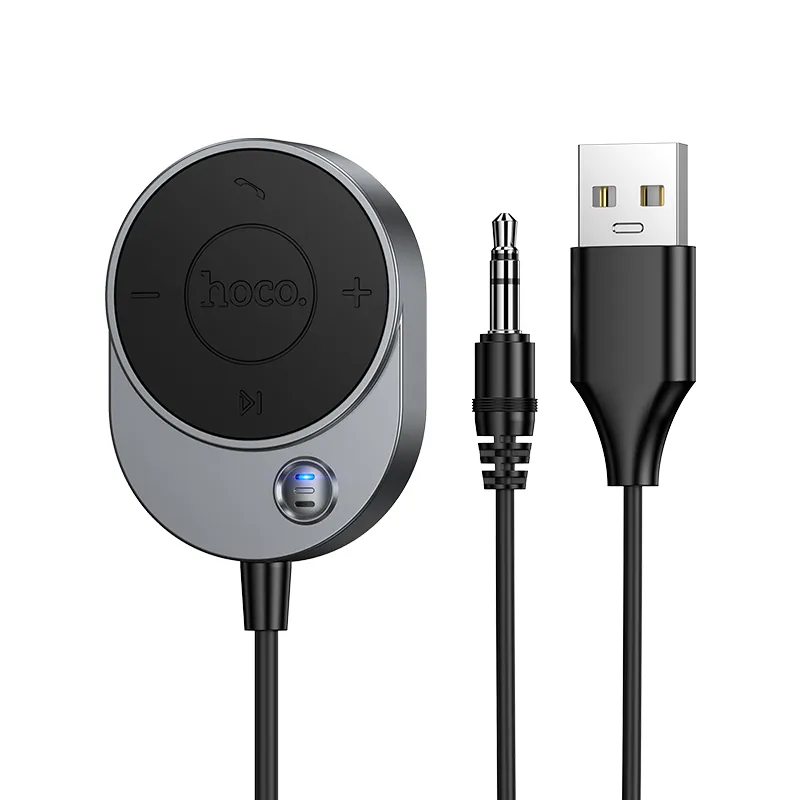 Wireless car receiver Hoco AUX Bluetooth with cable Jack 3,5 mm E150 metal gray