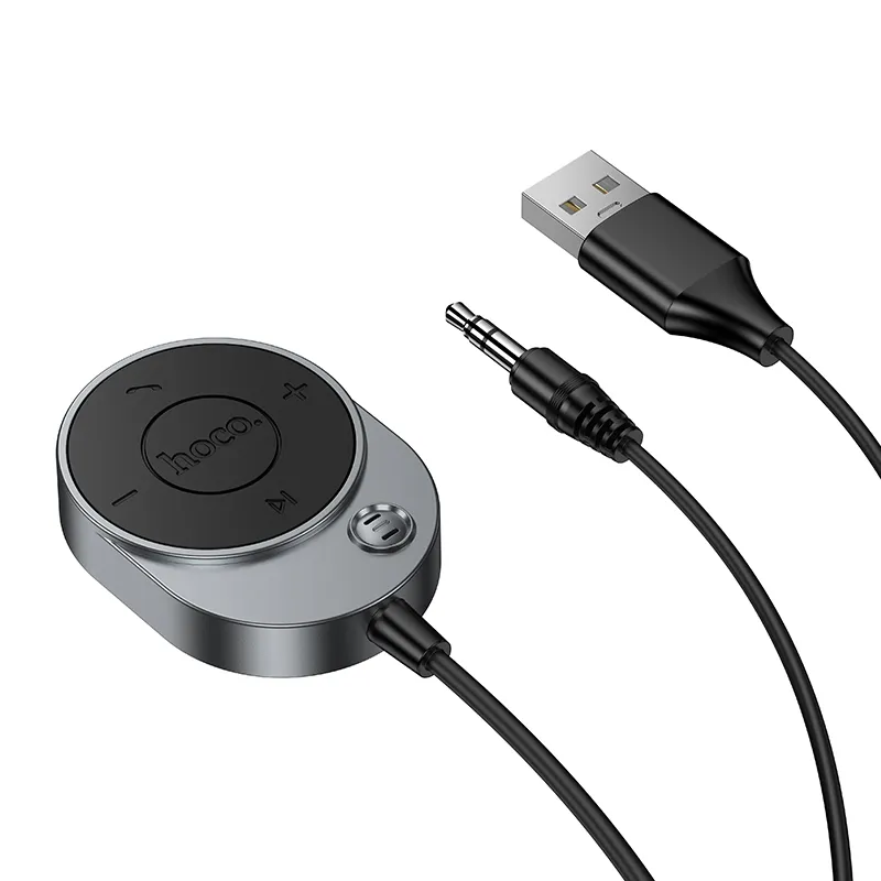 Wireless car receiver Hoco AUX Bluetooth with cable Jack 3,5 mm E150 metal gray