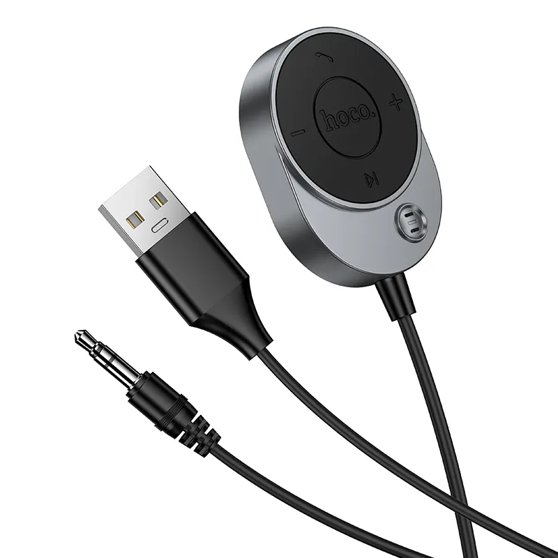 Wireless car receiver Hoco AUX Bluetooth with cable Jack 3,5 mm E150 metal gray