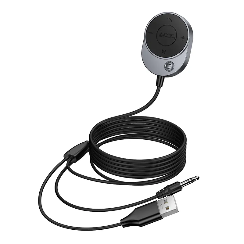 Wireless car receiver Hoco AUX Bluetooth with cable Jack 3,5 mm E150 metal gray